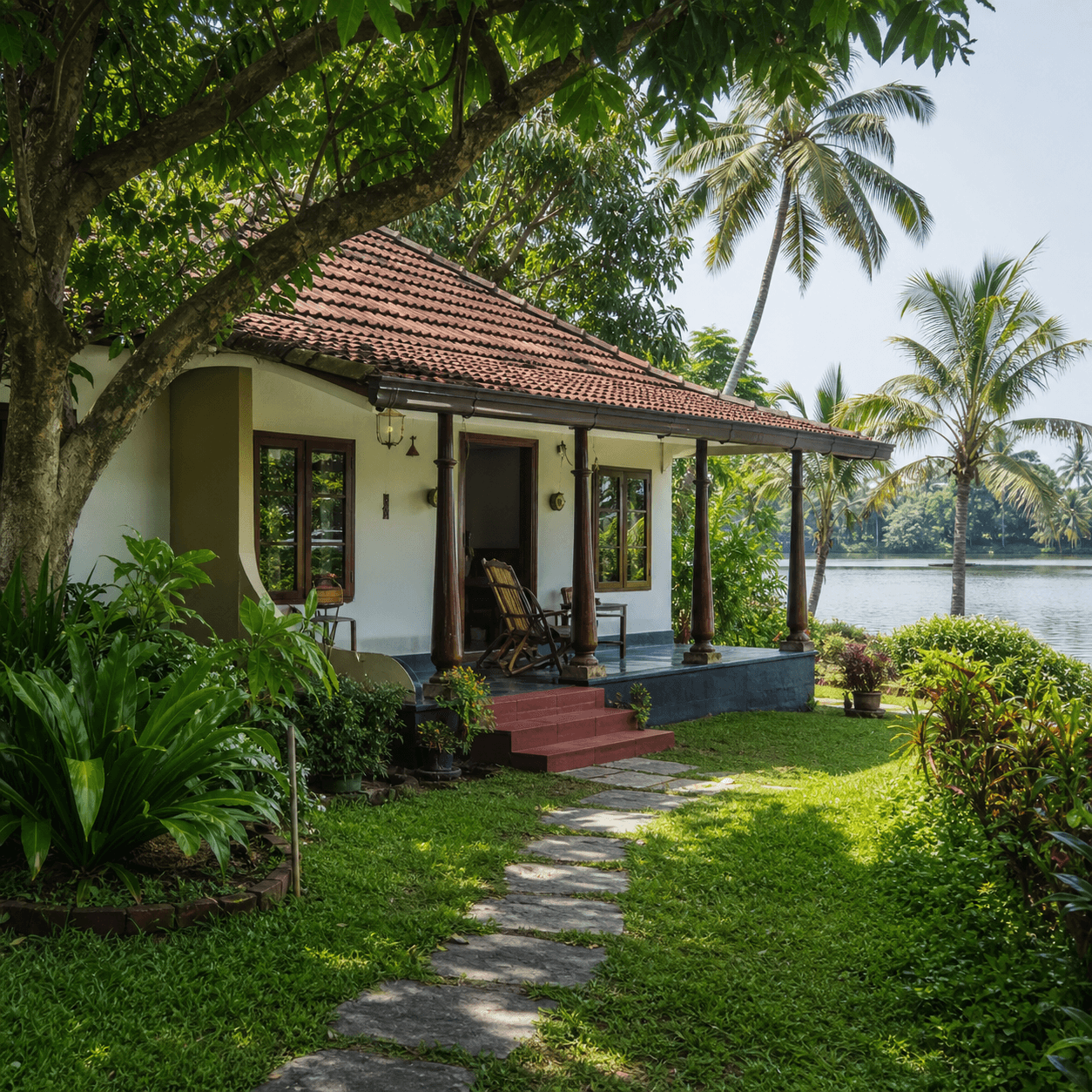 Alleppey backwater garden cottage exterior